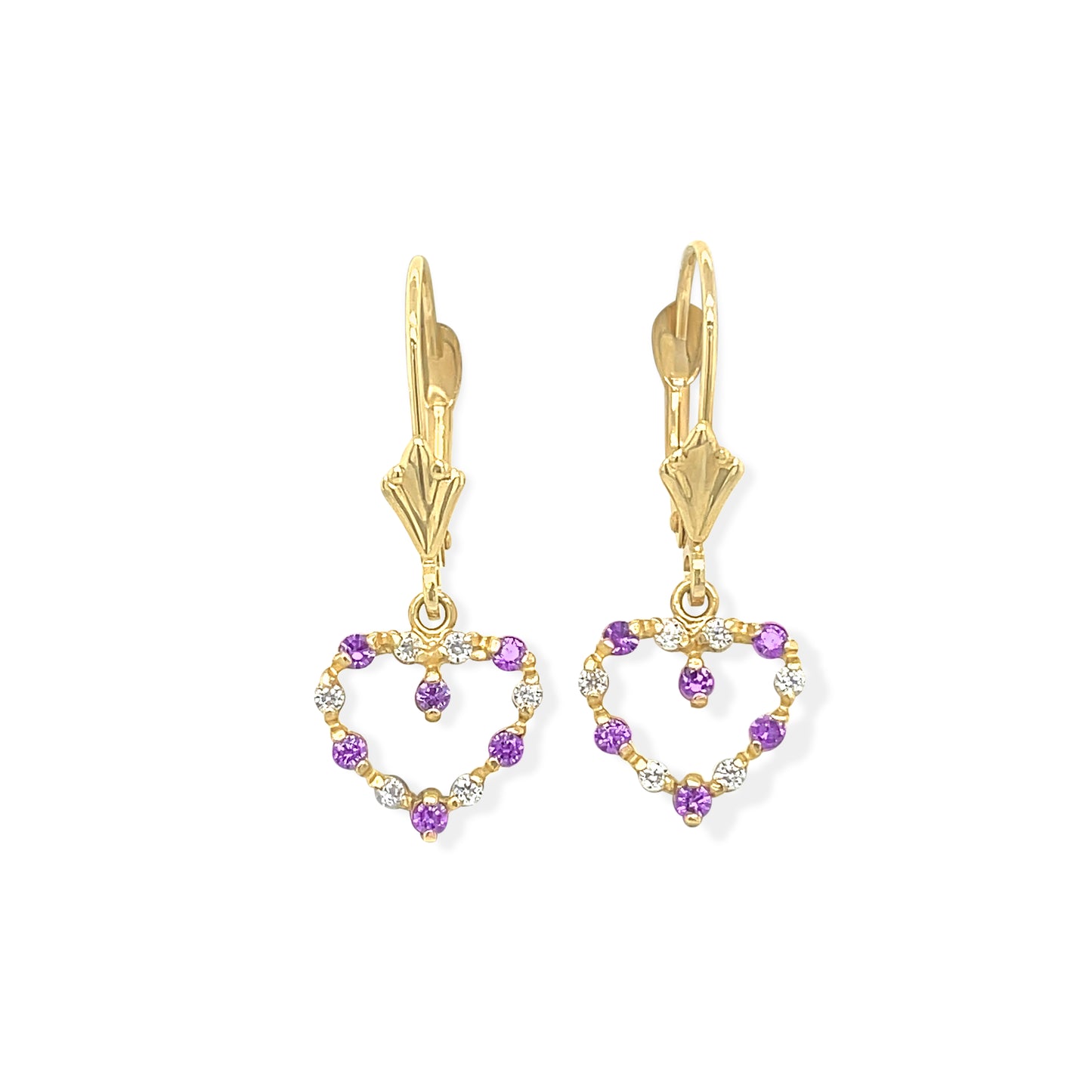 14K Gold Heart Lever Back Earrings