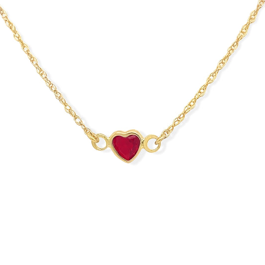 14k Red Heart Gemstone Kids Necklace