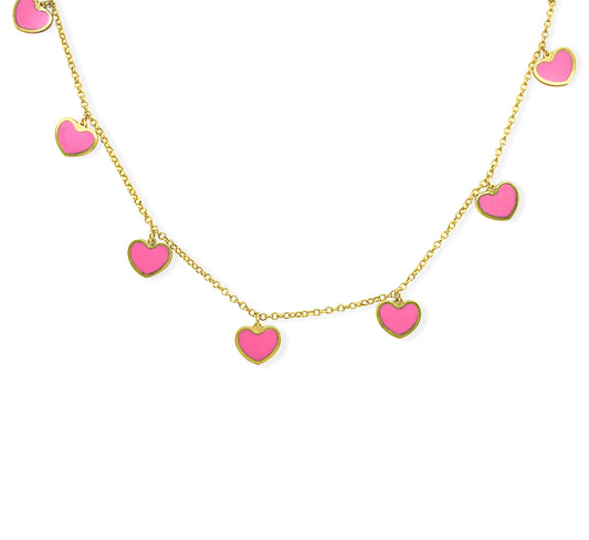 14k Gold Hanging Gemstone Hearts Necklace