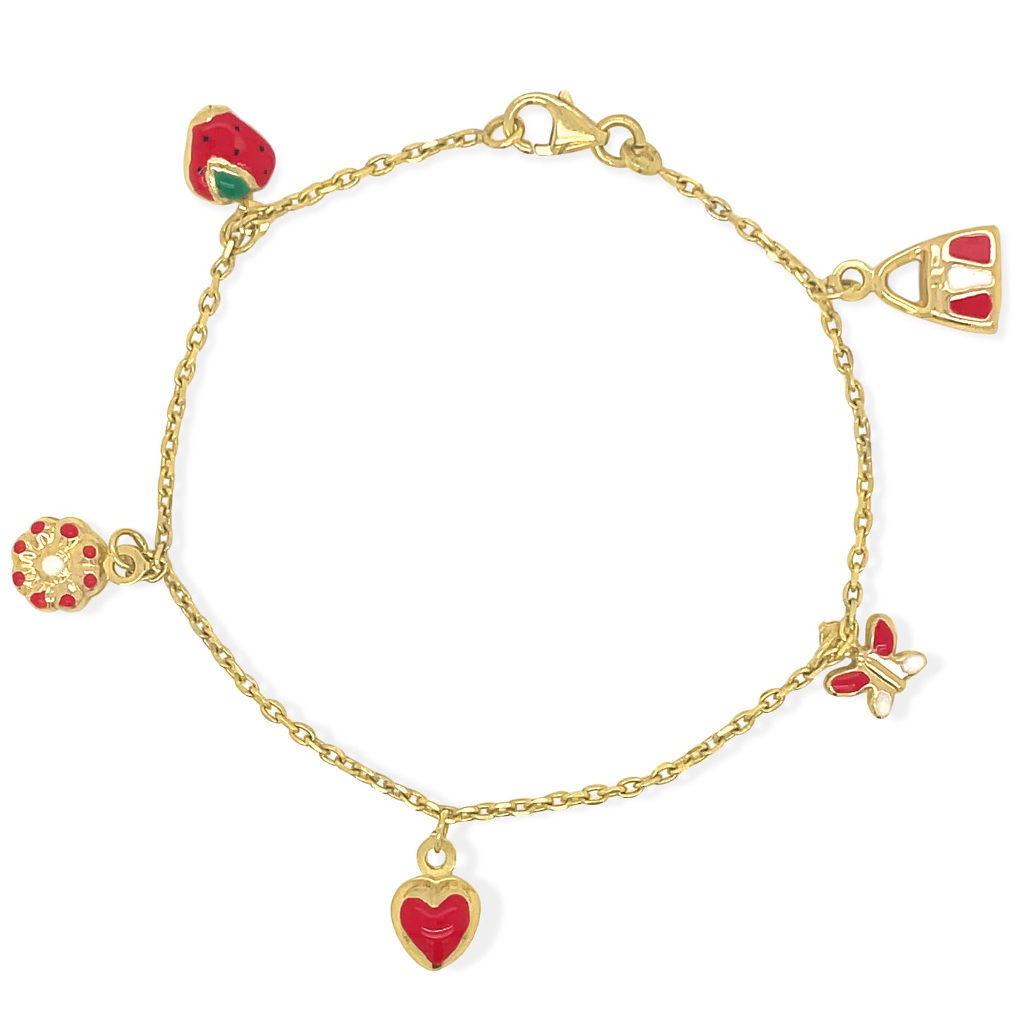 14k Gold and Enamel Charm Bracelet