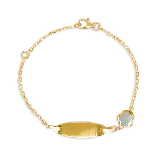 14k Mother Of Pearl Flower Charm ID Bracelet
