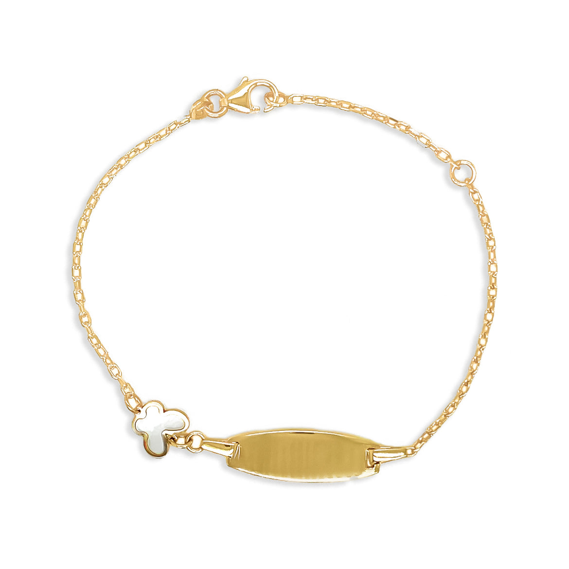 14k Mother Of Pearl Butterfly Charm ID Bracelet