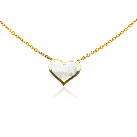 14k Gold Mother Of Pearl Heart Necklace