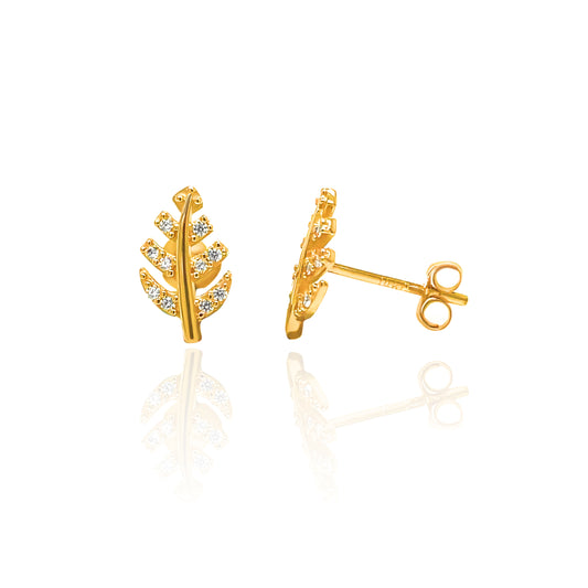 14k CZ Leaf Stud Earrings