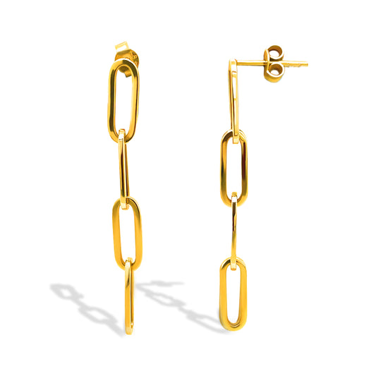 14K Gold Paper Clip Hanging Earrings