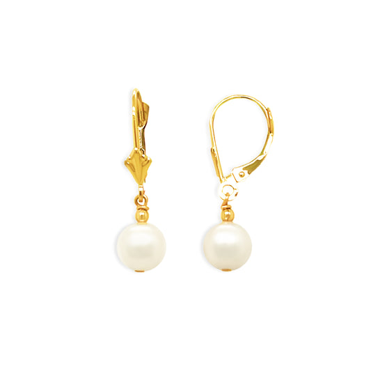 14k Gold Lever Back Pearl Drop Earrings