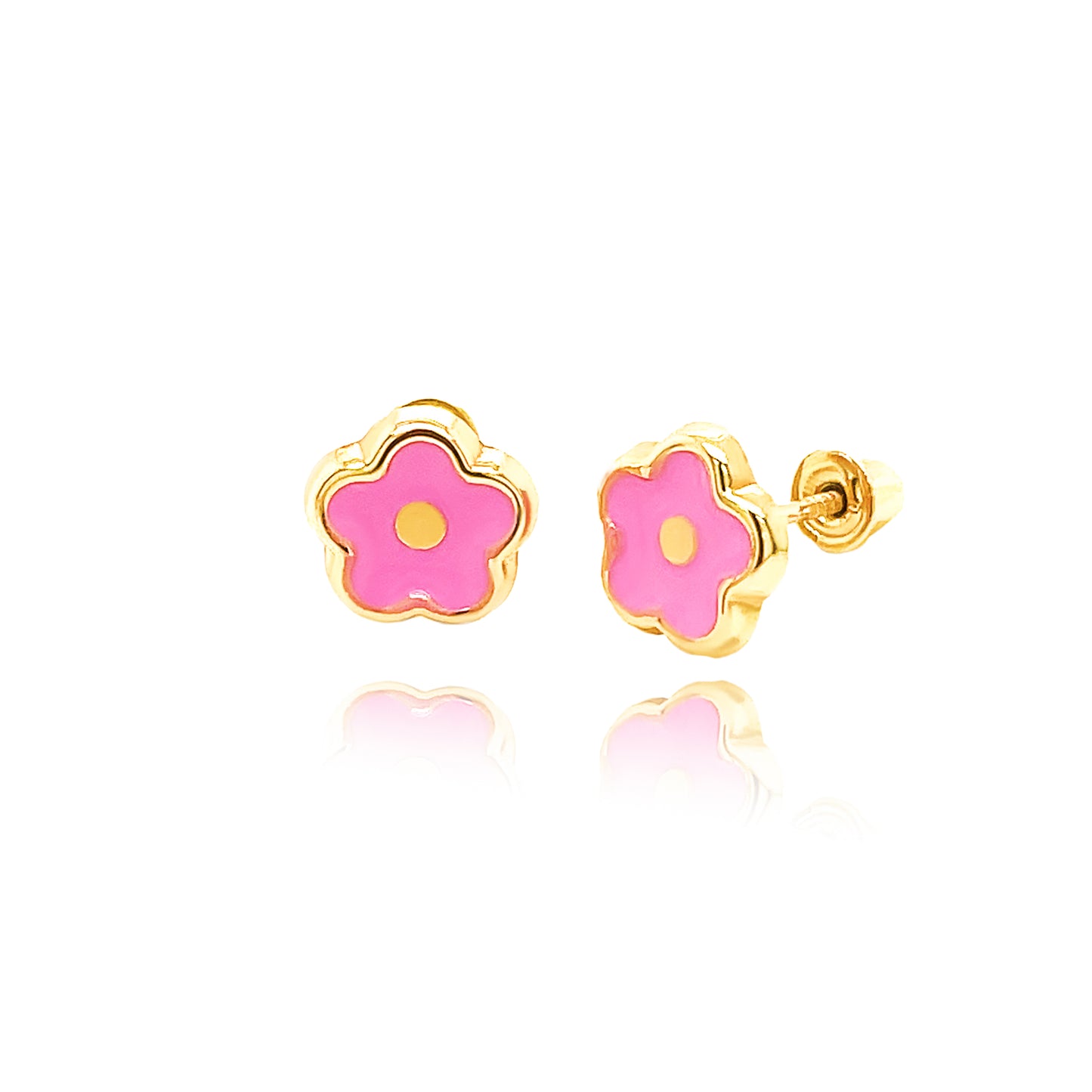 Pink Flower Screw Back Earrings