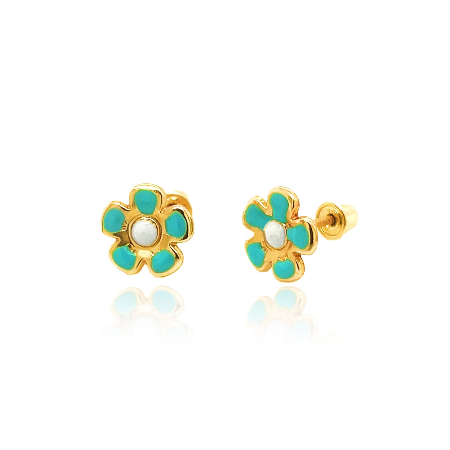Turquoise Enamel Floral Screw back Earrings