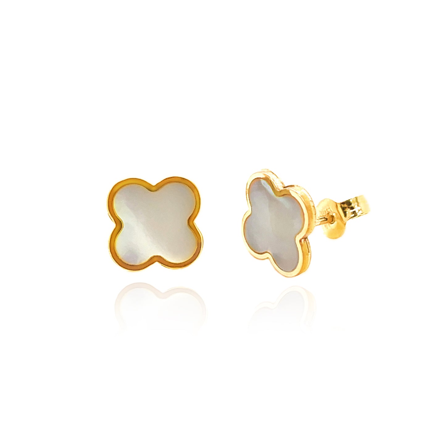 14k Gold 10mm Gemstone Clover Stud Earrings