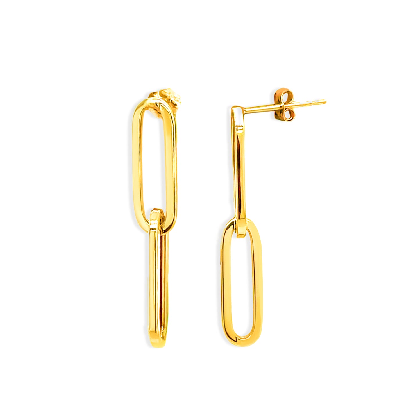 14k Gold Double Linked Paper Clip Earrings