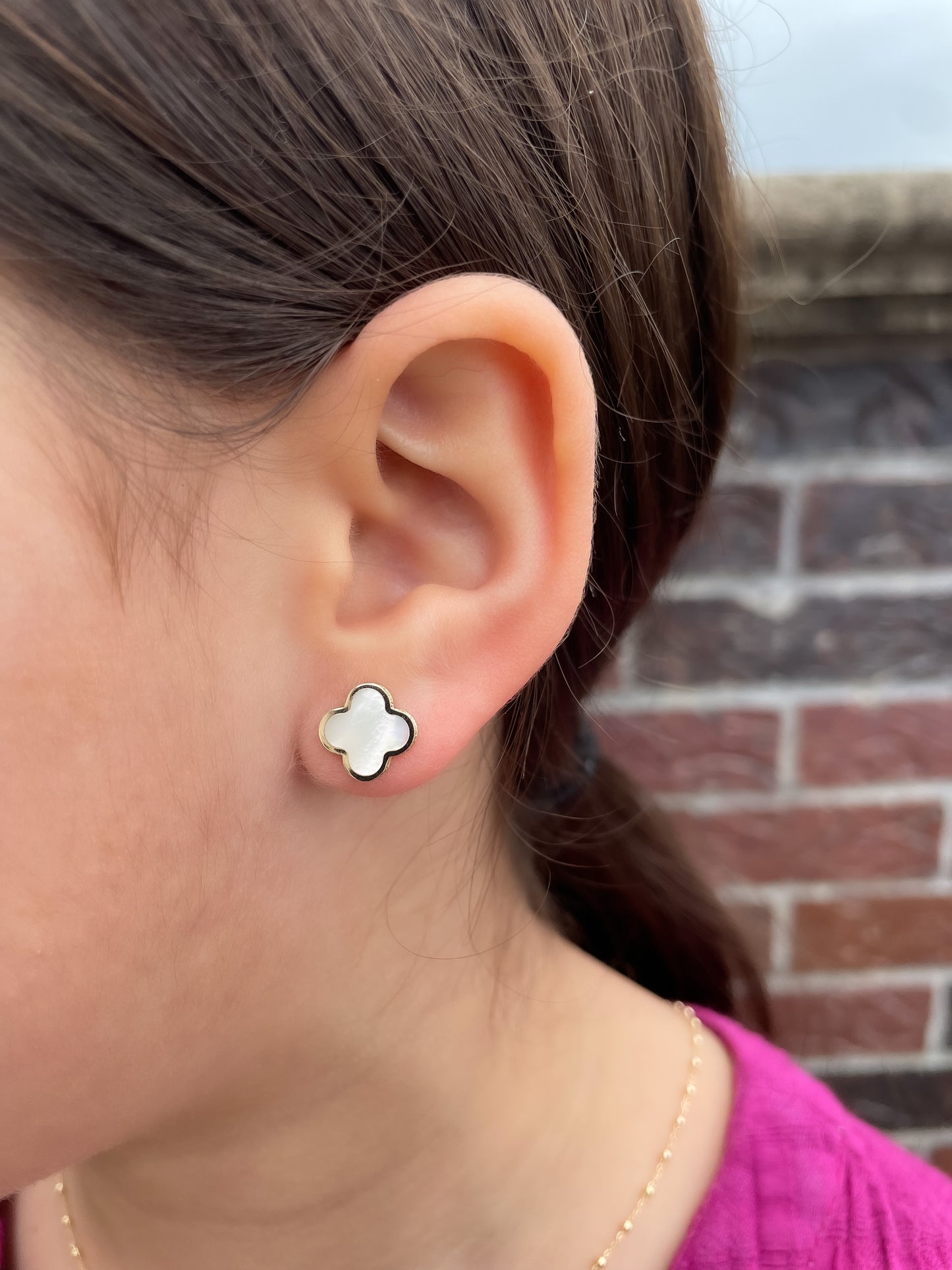 14k Gold 10mm Gemstone Clover Stud Earrings