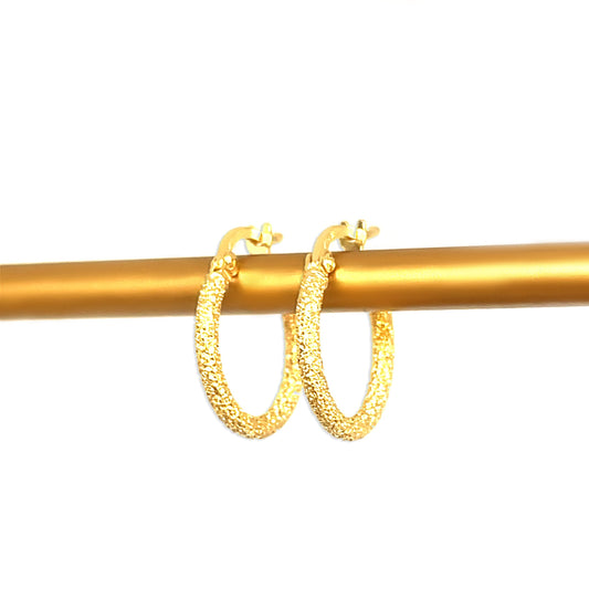 14k Gold Sparkle Hoop Earrings- 18mm Round