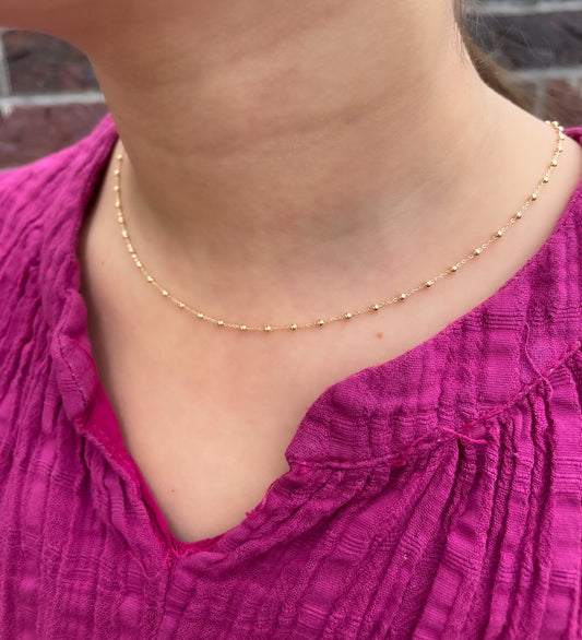14k Yellow Gold Mini Beaded Necklace
