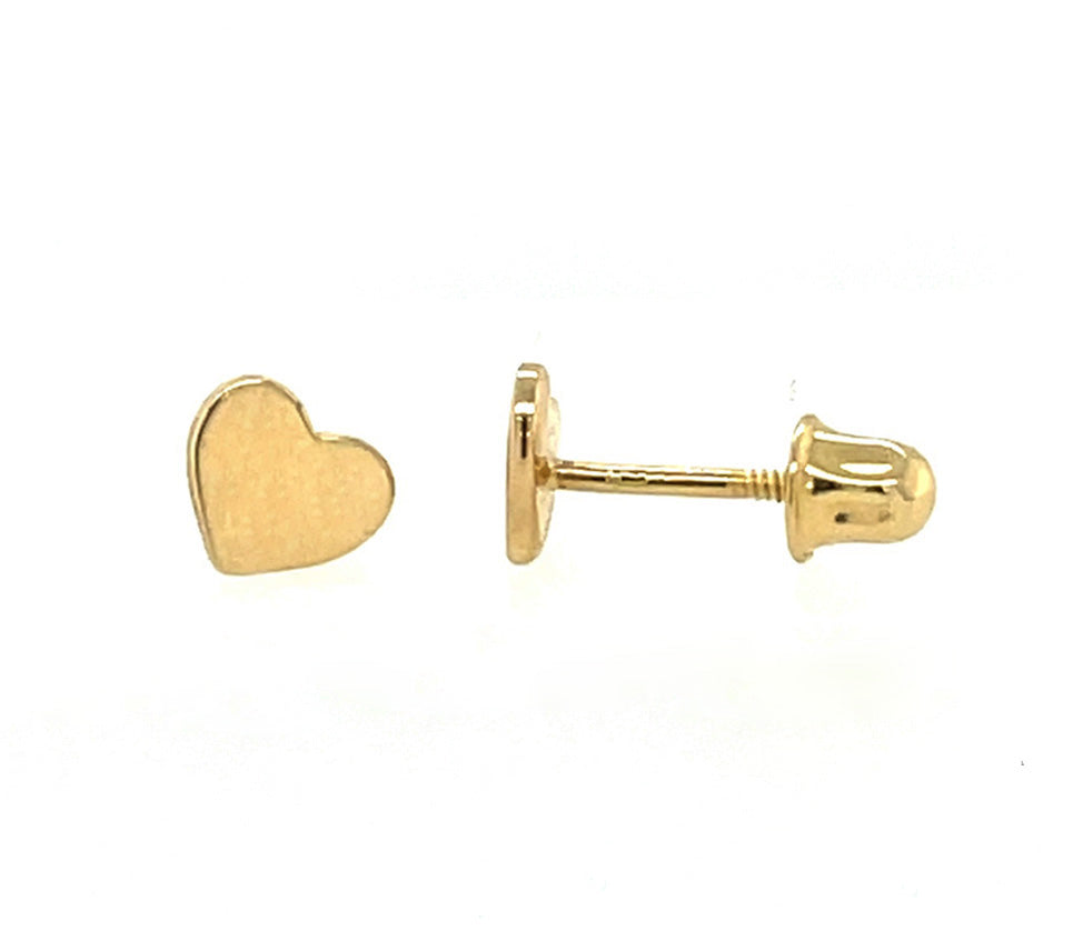 Flat Gold Heart Screw-Back Earrings
