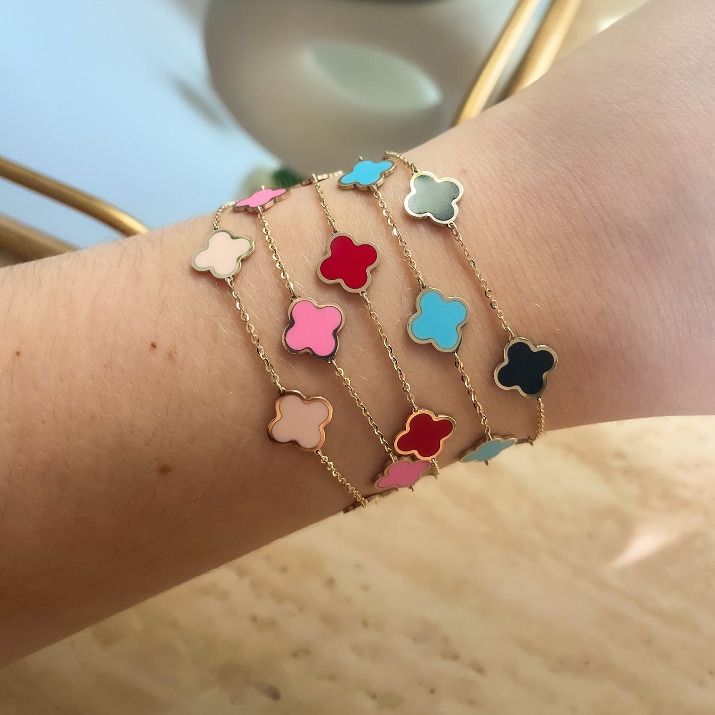 14k 10mm Gemstone Clover Bracelet (+ colors)