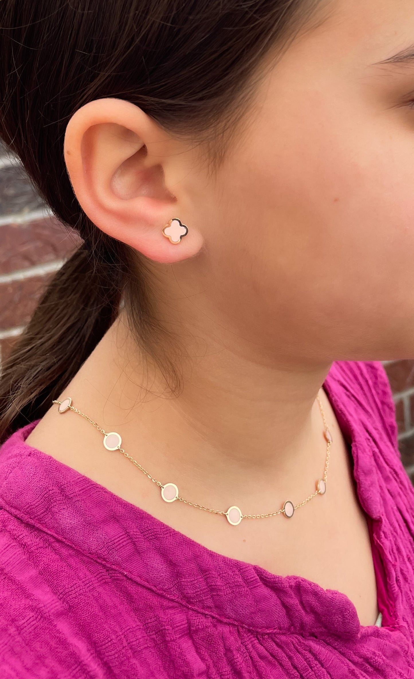 14k Light Pink 5.5mm Disc Necklace