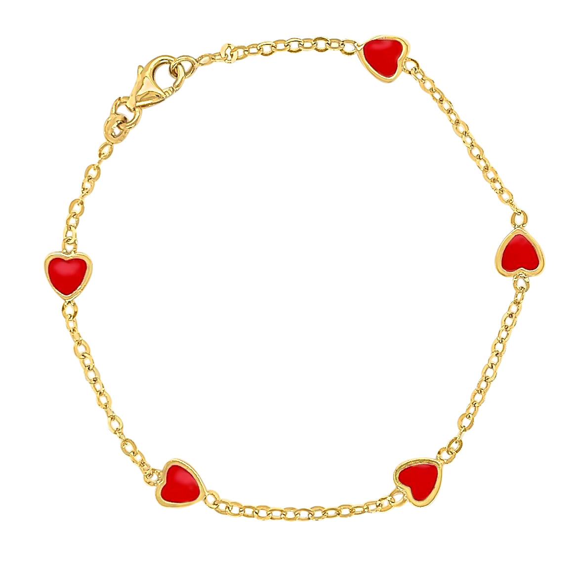 14k Red Heart Enamel Bracelet
