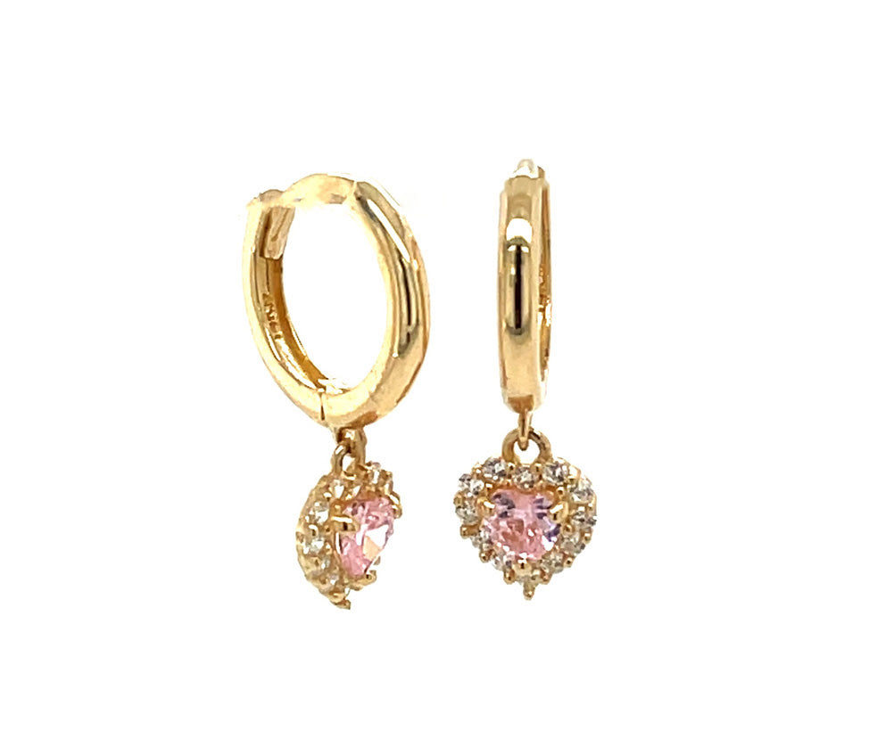 14K Gold Hanging Halo Heart Earrings