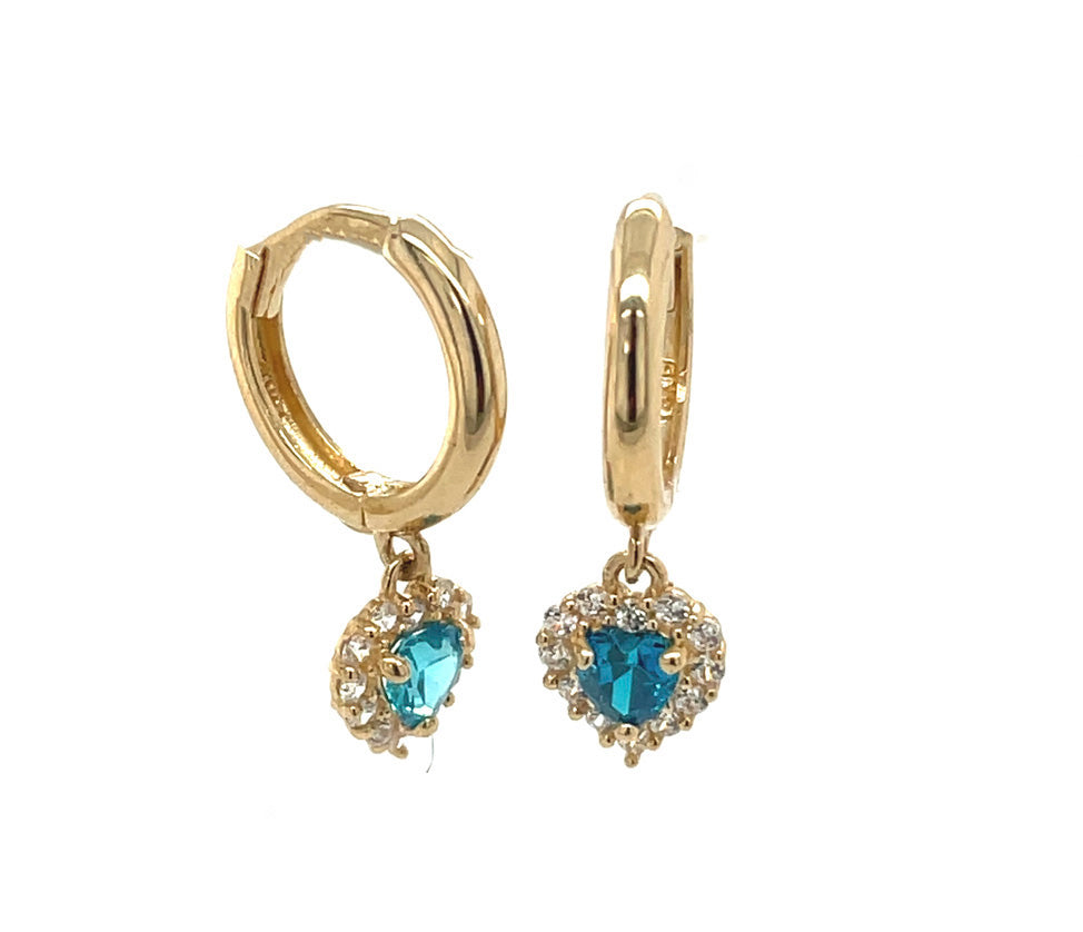 14K Gold Hanging Halo Heart Earrings