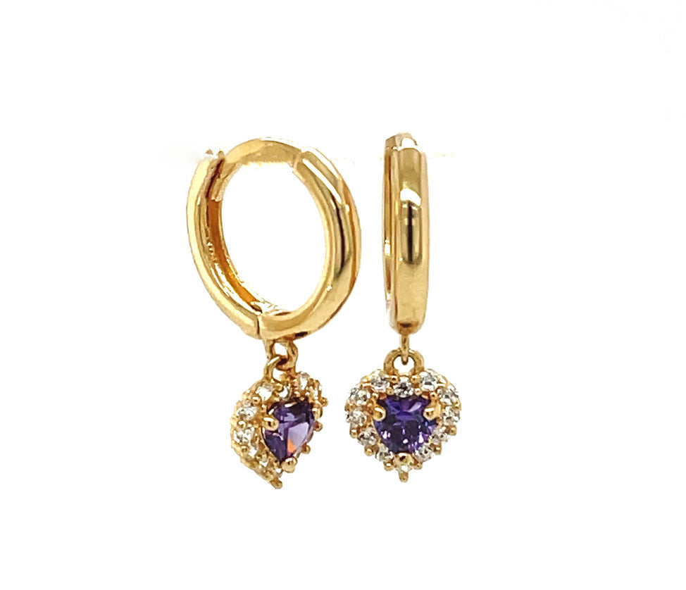 14K Gold Hanging Halo Heart Earrings