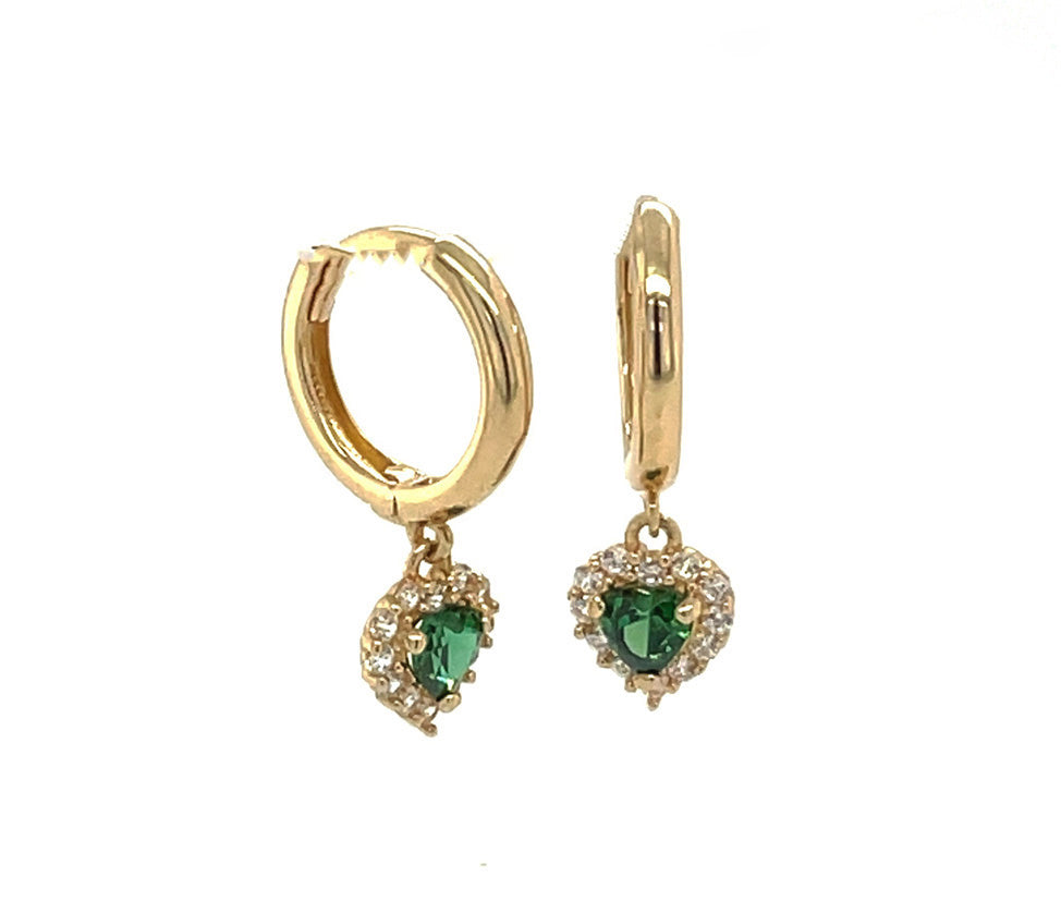 14K Gold Hanging Halo Heart Earrings