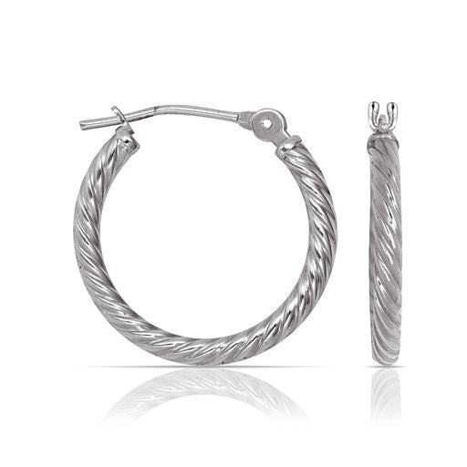 14k White Gold Twist Hoop Earrings (2 sizes)