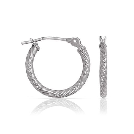 14k White Gold Twist Hoop Earrings (2 sizes)