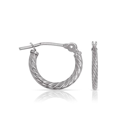 14k White Gold Twist Hoop Earrings (2 sizes)