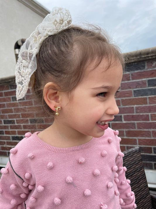 14k Gold Turquoise Heart And Bow Drop Earrings