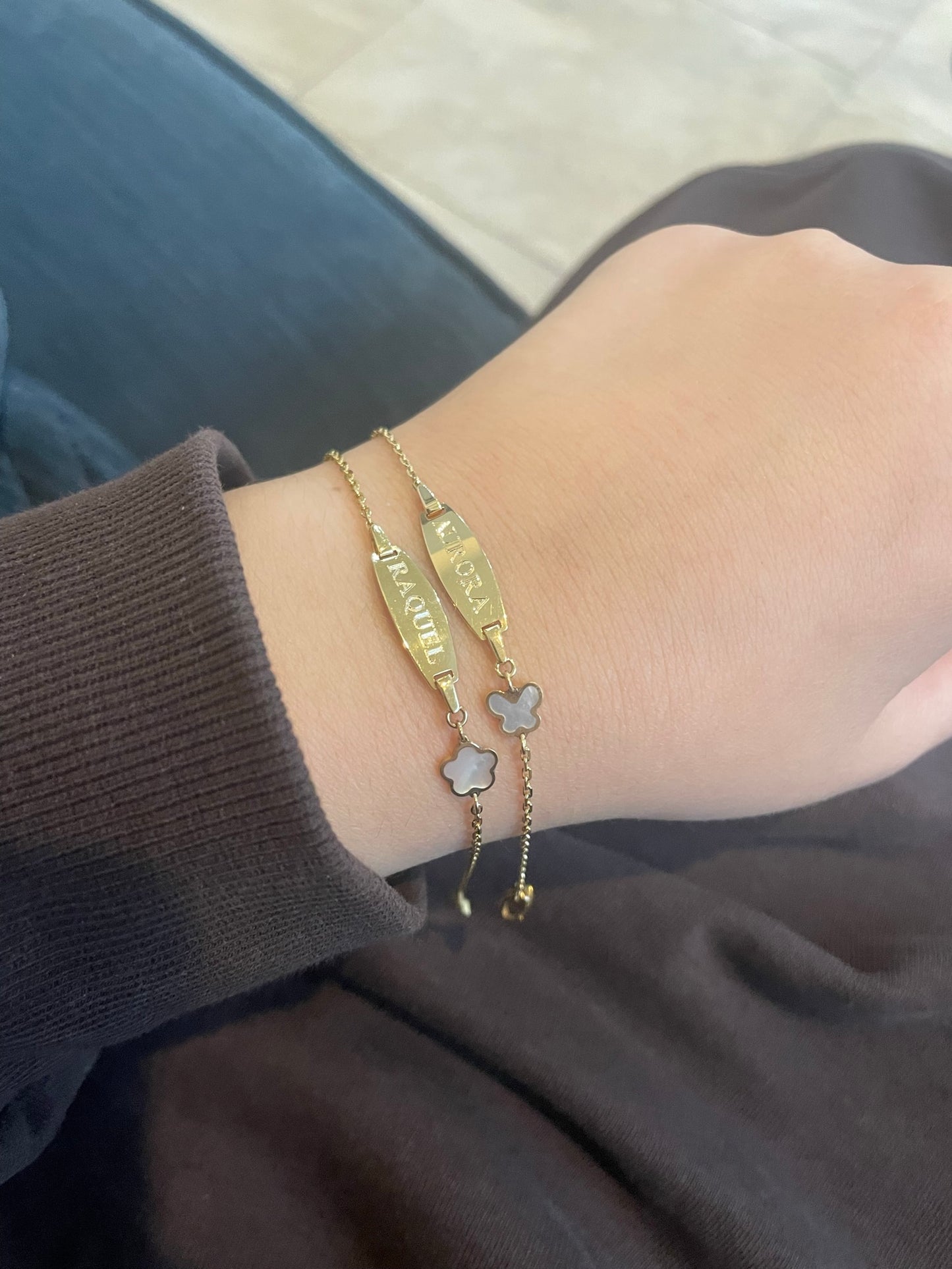 14k Mother Of Pearl Heart Charm ID Bracelet