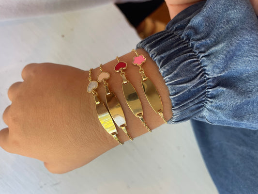 14K Gold Colored Flower Charm ID Bracelet