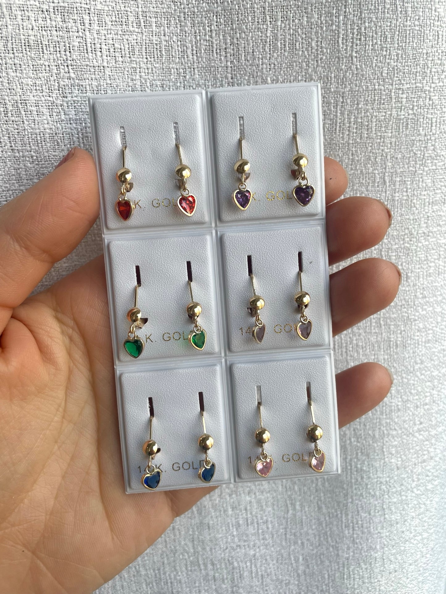 14k Gold Colored Stone Heart Leverback Earrings