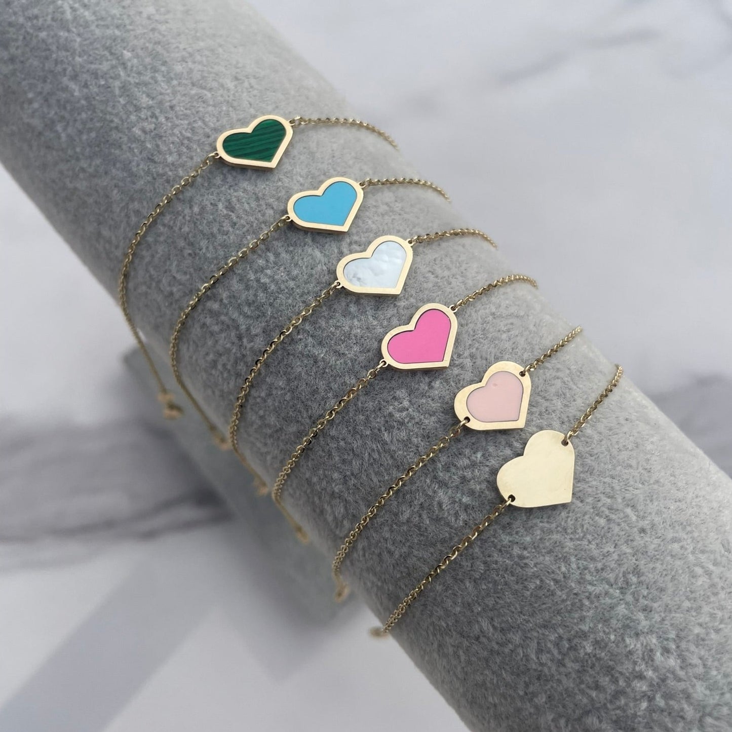 14K Gemstone Single Heart Bracelet