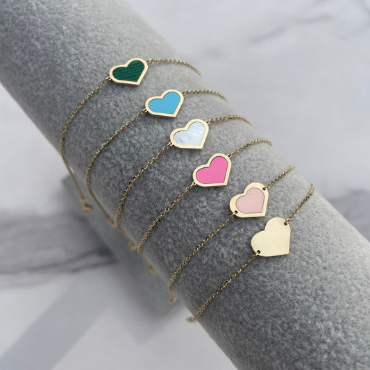 14K Gemstone Single Heart Bracelet