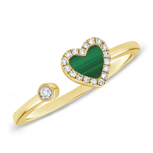 14k Gold Open Green Agate Heart Diamond Ring