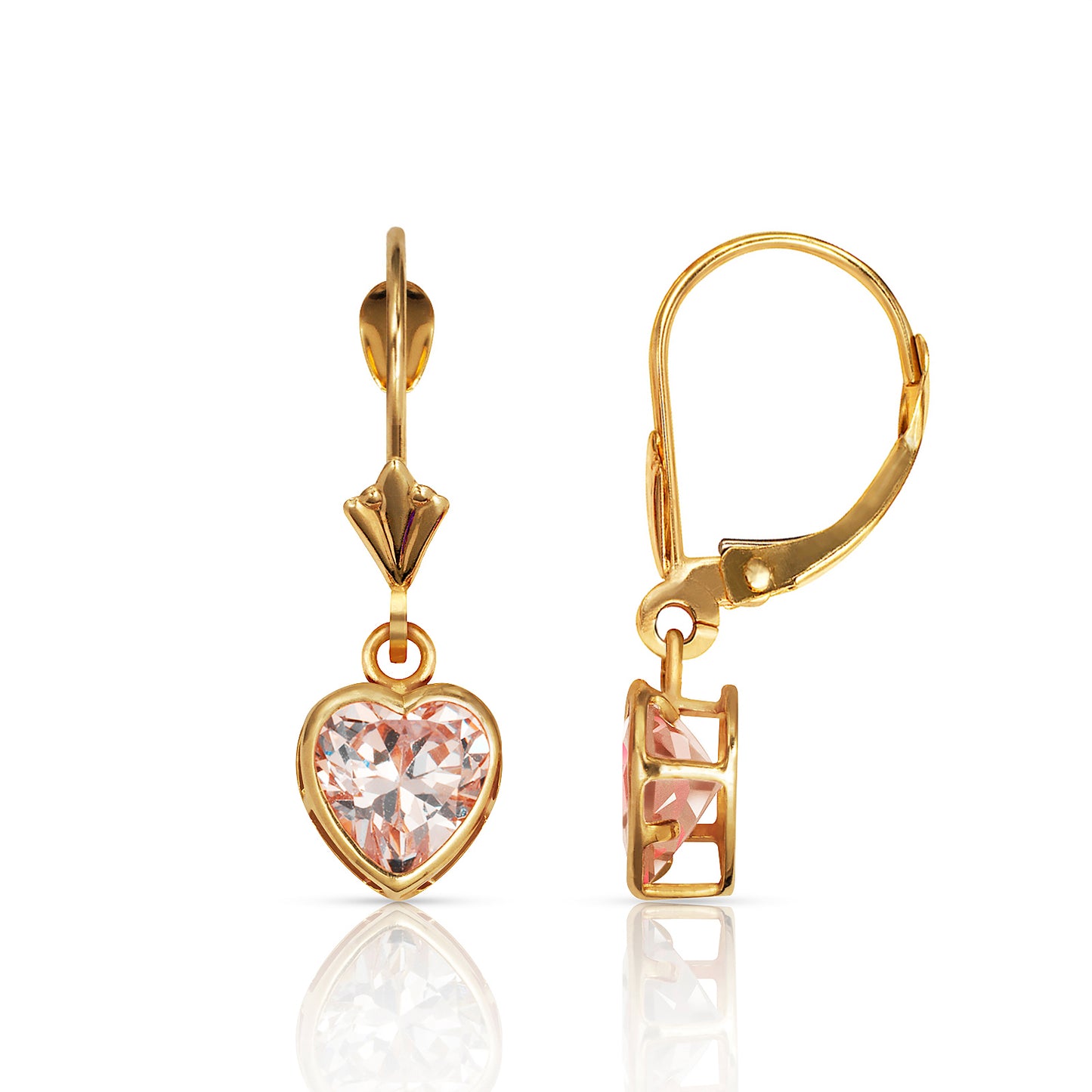 14k Gold Heart Birthstone Lever Back Earrings