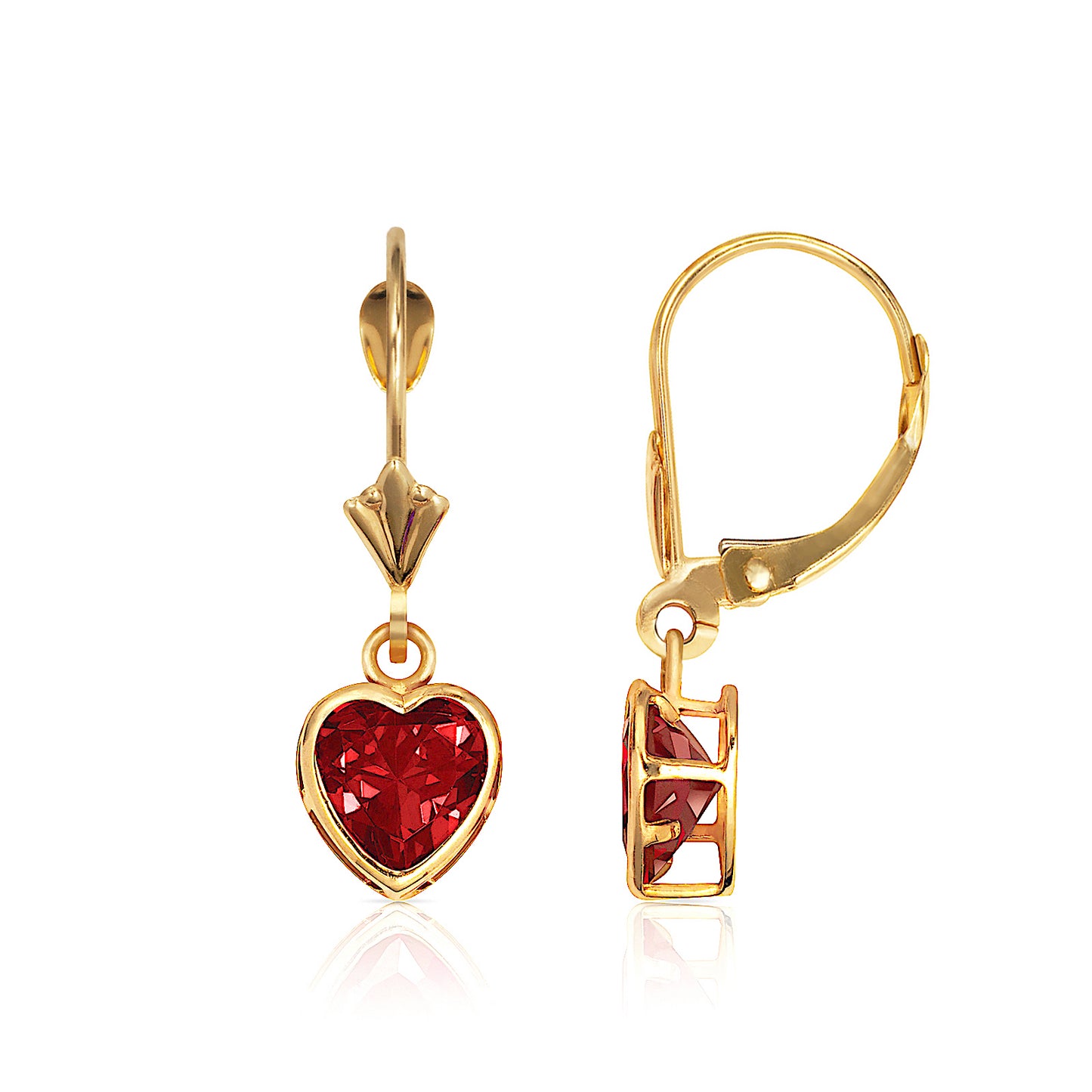 14k Gold Heart Birthstone Lever Back Earrings