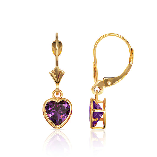 14k Gold Heart Birthstone Lever Back Earrings