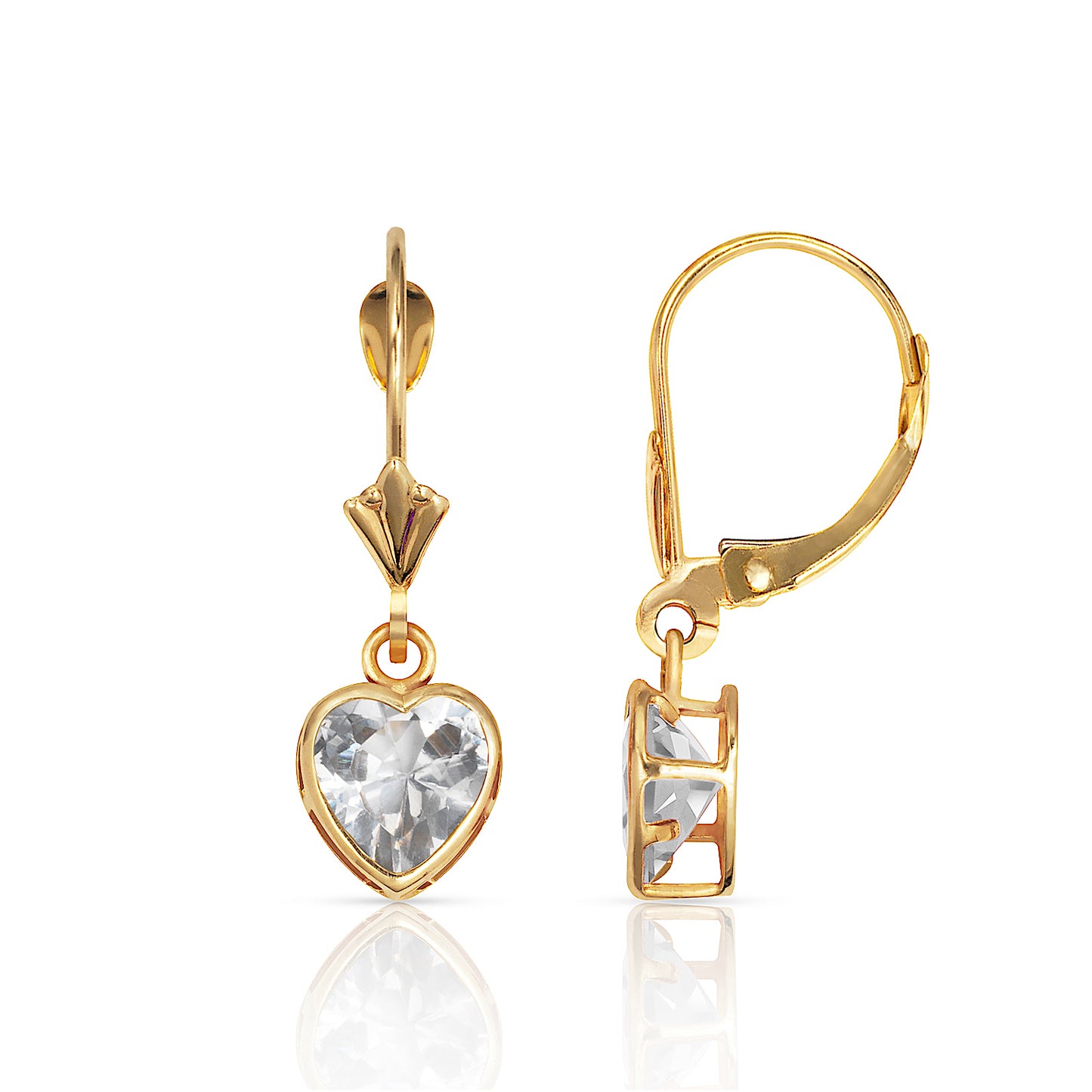 14k Gold Heart Birthstone Lever Back Earrings