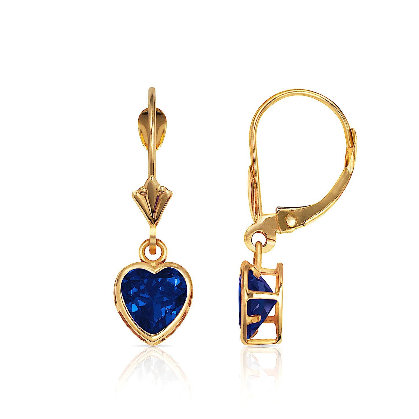 14k Gold Heart Birthstone Lever Back Earrings