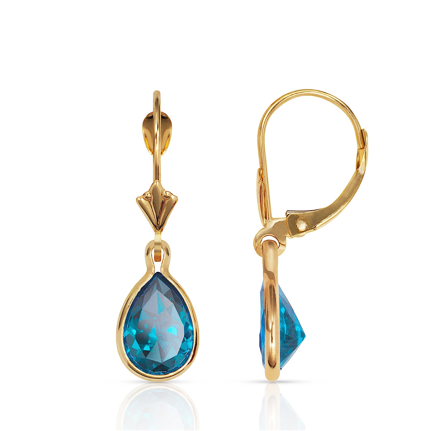 14k Gold Teardrop Birthstone Lever Back Earrings