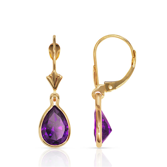 14k Gold Teardrop Birthstone Lever Back Earrings