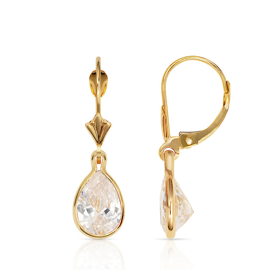 14k Gold Teardrop Birthstone Lever Back Earrings