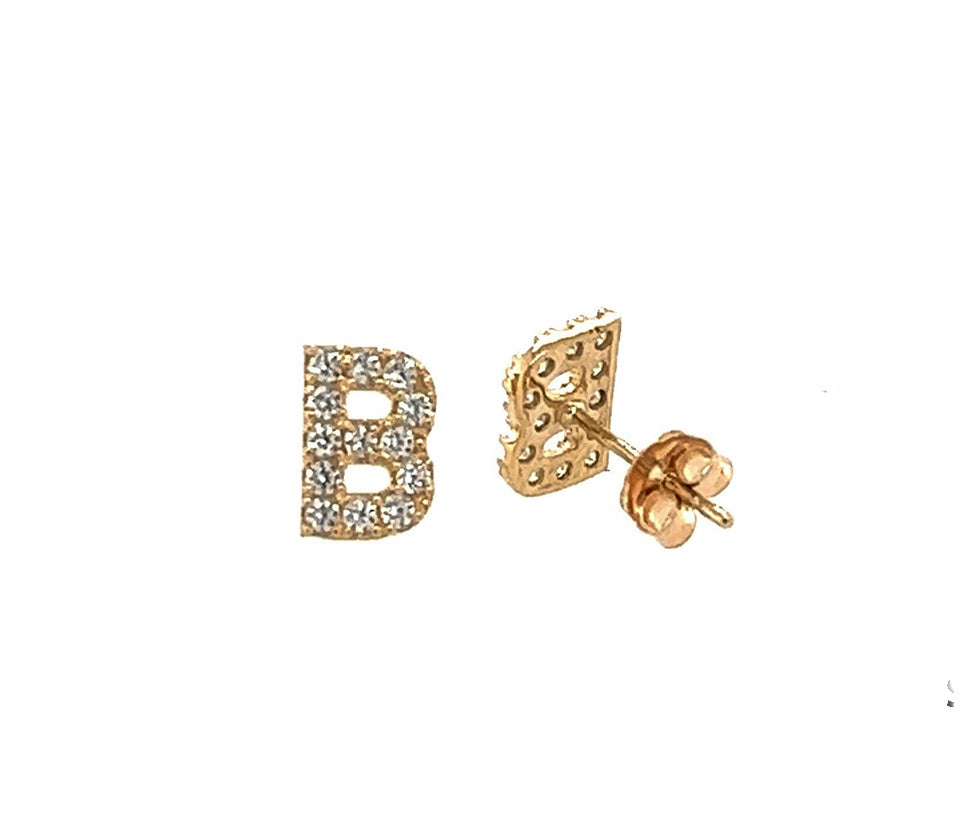 14k Gold Initial Diamond Stud Earrings