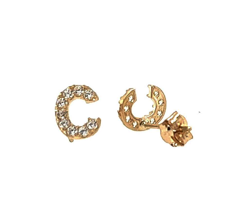 14k Gold Initial Diamond Stud Earrings