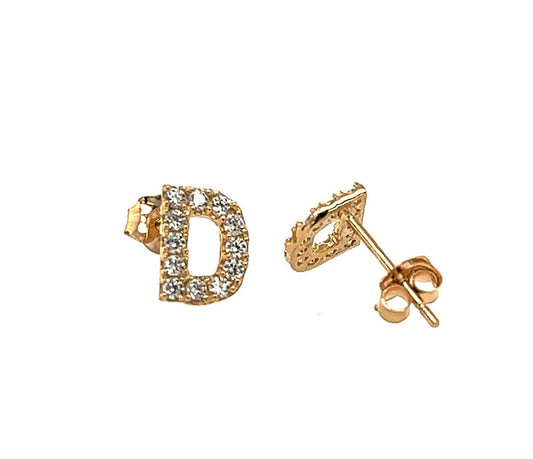 14k Gold Initial Diamond Stud Earrings