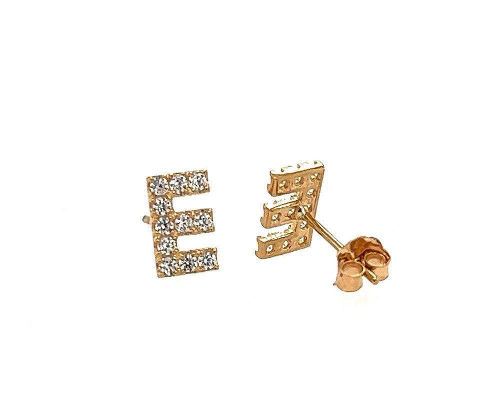 14k Gold Initial Diamond Stud Earrings