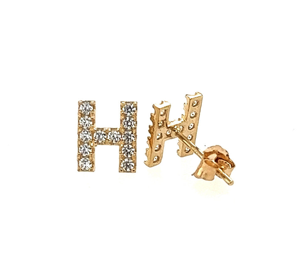 14k Gold Initial Diamond Stud Earrings