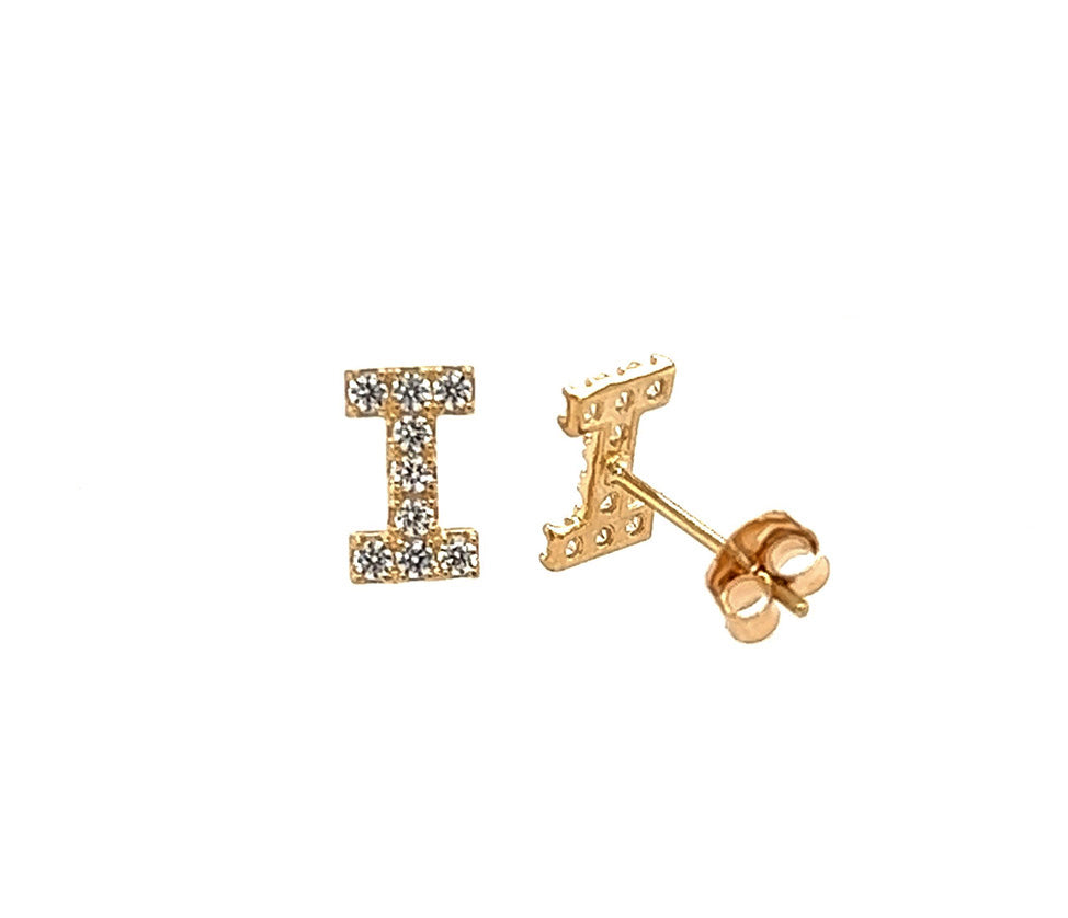 14k Gold Initial Diamond Stud Earrings