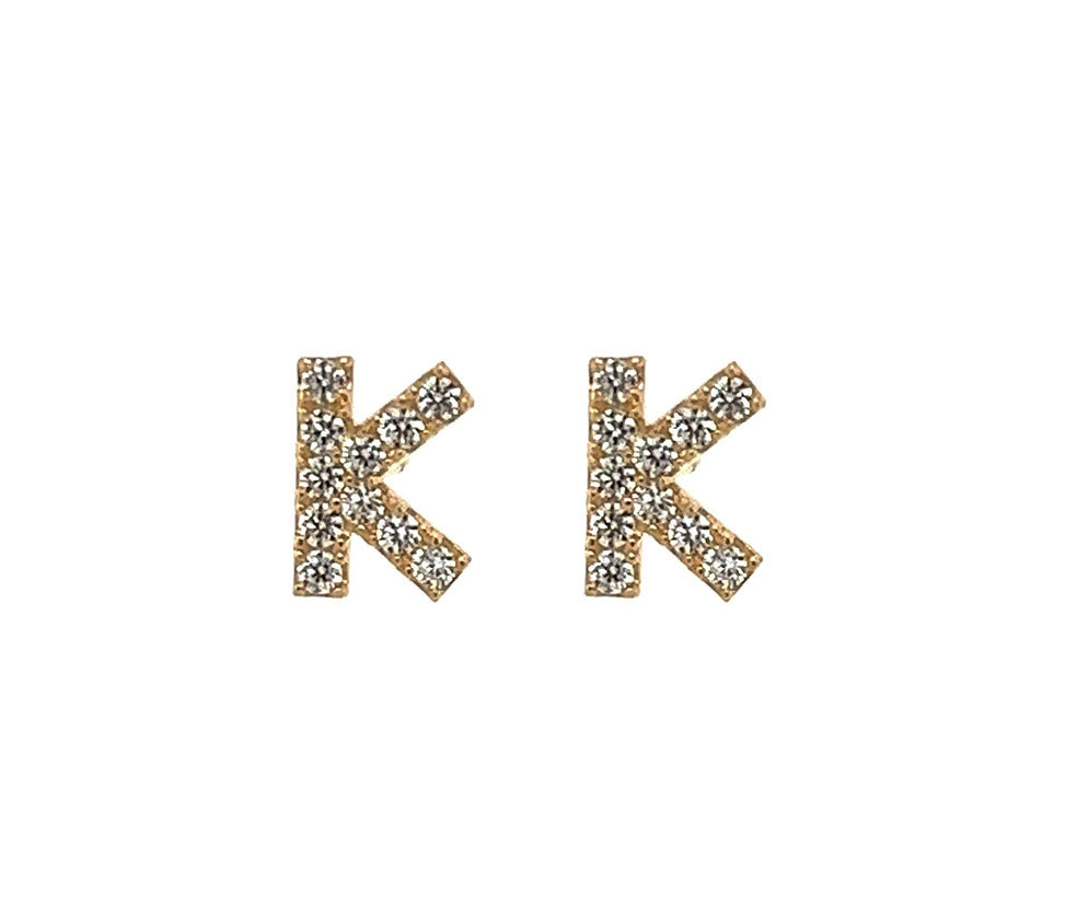 14k Gold Initial Diamond Stud Earrings